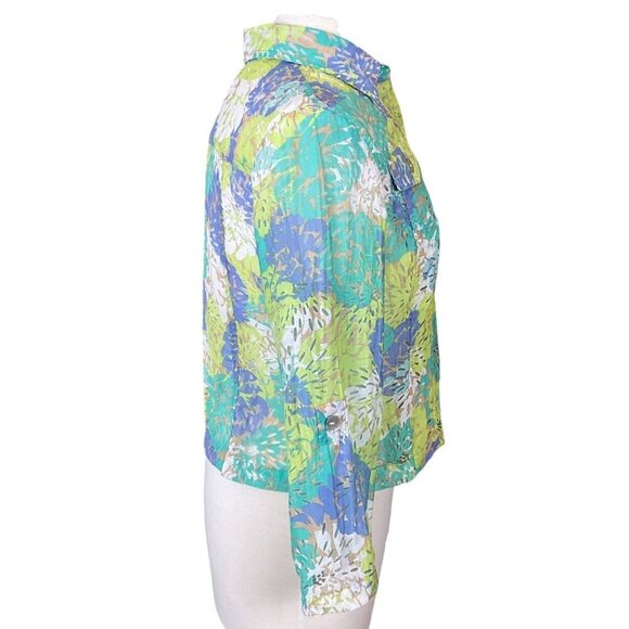 Ruby Road Floral Burnout Shacket Short Tab Sleeves Abalone Buttons Pockets 10P - Picture 3 of 9